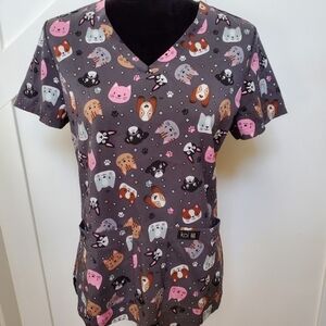 Scrub top dog & cat silly faces